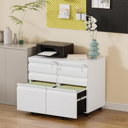 3 Drawer Mobile File Cabinet with Lock, Fully Assembled - color: White