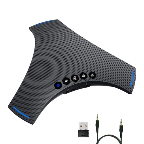 TOALLIN Conference Speaker and Microphone, Wireless Speakerphone with Daisy Chain, 360° Voice Pickup & AI Noise-Cancellation, Support Bluetooth & USB, Computer Speaker & Mic for Business Meetings