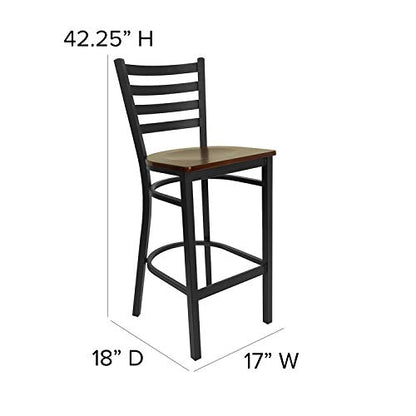 Flash Furniture HERCULES Series Black Ladder Back Metal Restaurant Barstool - Mahogany Wood Seat - color: Mahogany Wood Seat/Black Metal Frame, size: Set of 1