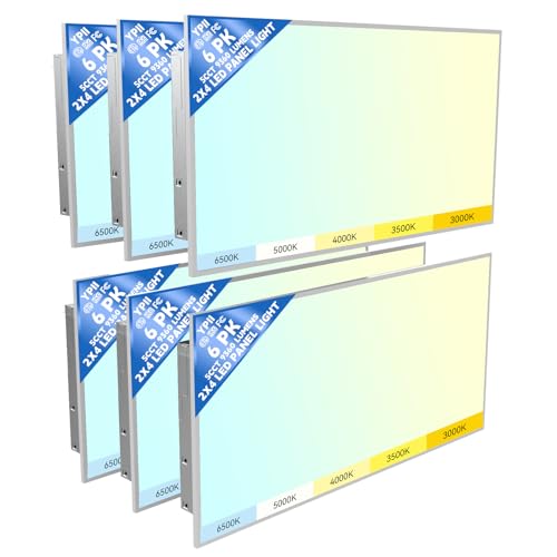 2x4 LED Flat Panel Light 6Pack LED Drop Ceiling Light Fixture, 5 CCT 3000K-6500K Adjustable & 5 Wattage Selectable Recessed Back-Lit Fixture for Office, ETL Listed(6Pack) - size: 2X4 6Pack