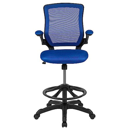 EMMA + OLIVER Mid-Back Blue Mesh Drafting Chair - color: Blue