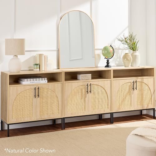 Best Choice Products Rattan Sideboard Buffet Cabinet, Entryway Table, Accent Storage Cabinet, Console Table for Hallway, Living Room, Dining Room - Brown - color: Arched Rattan, Brown