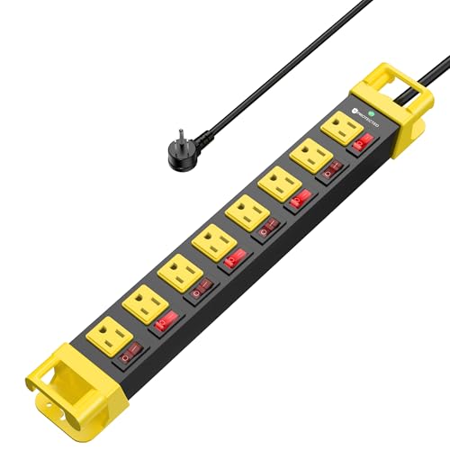 8 Outlet Power Strip with Individual Switches & Cord Manager 1200J 6FT | Wall Mount Heavy Duty Power Strip Home Office Garage Industrial Workbench - color: Black, size: 6 ft