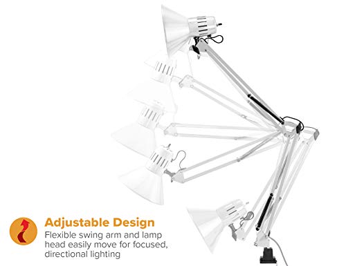 Bostitch Office VLF100-WHT Swing Arm Desk Lamp with Clamp Mount, 36" Reach with Multi-Joint Adjustment, Includes Replaceable LED Bulb (VLF), White - size: Clamp 36" Reach, style: Clamp, White