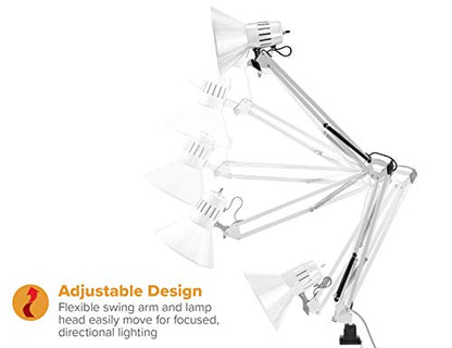 Bostitch Office VLF100-WHT Swing Arm Desk Lamp with Clamp Mount, 36" Reach with Multi-Joint Adjustment, Includes Replaceable LED Bulb (VLF), White - size: Clamp 36" Reach, style: Clamp, White