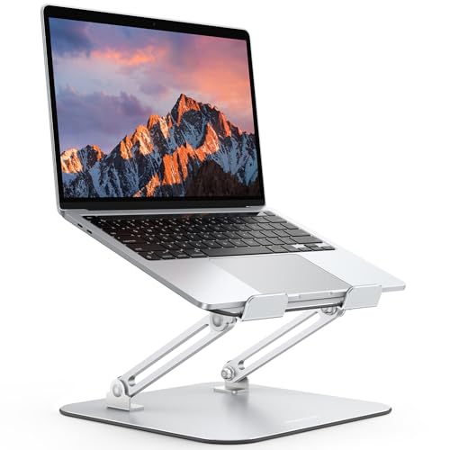 OMOTON Laptop Stand, Adjustable Metal Foldable Riser 10-17.2", Silver | Ergonomic Cooling Laptop Holder, Height Adjustable to 270mm for Sit-Stand, Portable Travel