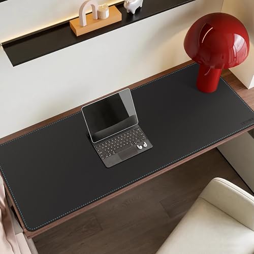 CENNBIE Leather Desk Mat - 43.6" x 16" Oversized Mouse Pad, Black | Premium Stitched Edges Resist Wear. Waterproof, Non-Slip & Easy To Clean. Protects Desk From Scratches. For Office & Home. - color: Black, size: 43.6" x 16"