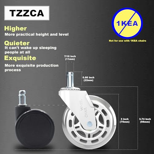 Office Chair Wheels Replacement Rubber Chair Casters Heavy Duty - color: White