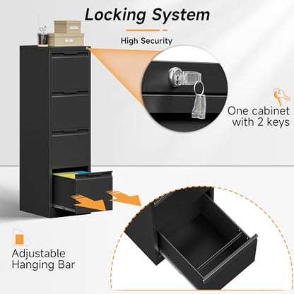 Bestoo File Cabinet, 4 Drawer Filing Cabinet with Lock, Metal File Cabinet - color: Black, size: 4Drawer-Vertical-50"H