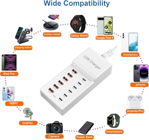 USB Charging Station, 12 Ports USB C Charger, 50W/10A MultiPort Charger - color: 12Ports 6A+6C