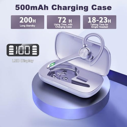 HEIBAS Bluetooth Headset, Wireless Earpiece with Mic for Work - color: Lilac Purple