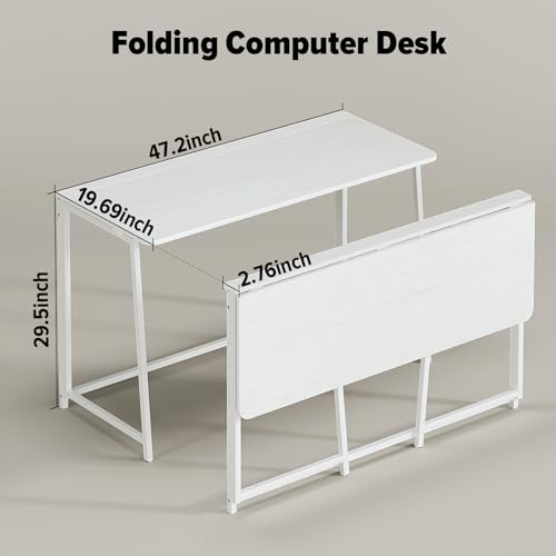 WOHOMO Folding Desk, 47.2" Foldable Computer Desk for Bedroom, Space Saving Computer Table Writing Workstation for Home Office, Easy Assembly, White - color: White, size: Extra Large Size:47.2 x 19.6