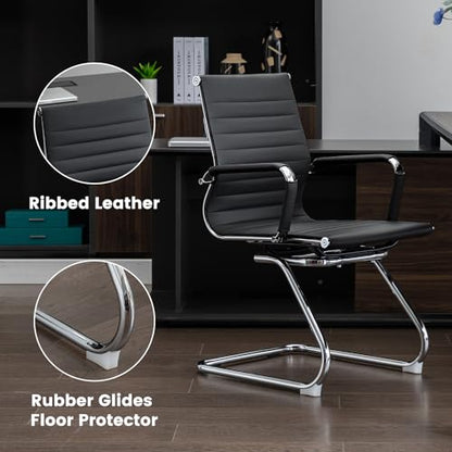Office Guest Reception Chair Set of 6, Conference Room Chairs Waiting Room Chairs 6 Pack, Modern Leather Office Desk Chair No Wheels.（Black） - color: Black, size: 6 Pack