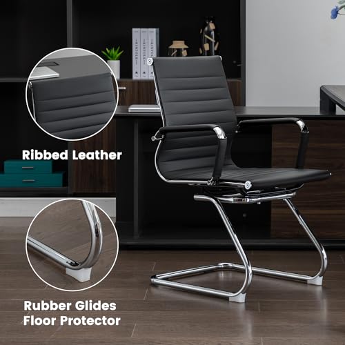 Office Guest Reception Chair Set of 4, Conference Room Chairs Waiting Room Chairs 4 Pack, Modern Leather Office Desk Chair No Wheels.（Black） - color: Black, size: 4 Pack