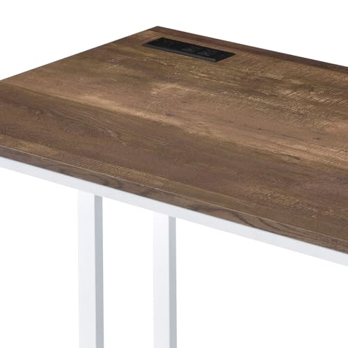 Penau Writing Desk Walnut and White Finish, Built-in USB Port and Power Outlet, Engineered Wood Top with Metal Frame, Open Base Knee Space, 47 x 24 x 30 Inchs, Weight Limit 70lbs