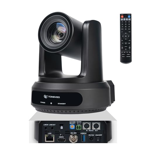 TONGVEO AI Auto-Tracking PTZ Camera: 20X Optical Zoom 1080P 60fps HDMI SDI USB PoE Video Camera for Church Worship Live Streaming, Conference Room Webcam for OBS - color: Ink