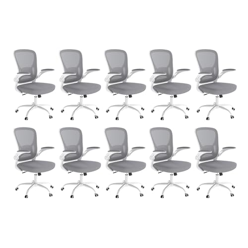 Youhauchair Adjustable Mesh Ergonomic Office Chair Set of 10, Grey | Flip-up Arms, Lumbar Support, Height Adjustable, Swivel, Breathable, Rocking, Mid Back Compurter Chair with Wheels - color: Grey, size: Set of 10