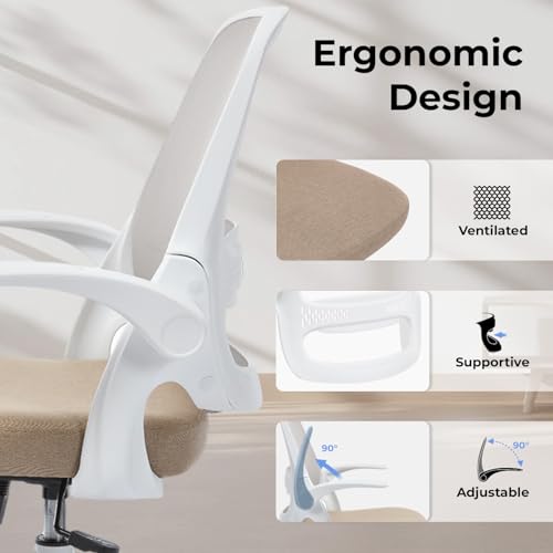 amseatec Mesh Office Chair, Ergonomic Home Office Chair with Flip-Up Arms - color: Beige, size: Oversized