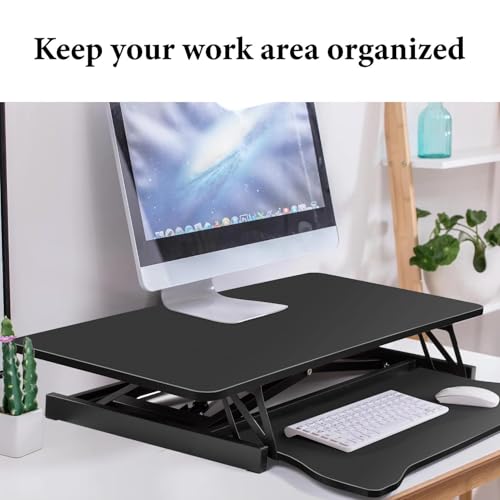 38 Inch Standing Desk Converter, Height Adjustable Sit Stand Workstation with Wide Keyboard Tray, Dual Monitor Laptop Riser, Ergonomic Desktop Stand for Home Office, Black - color: Black