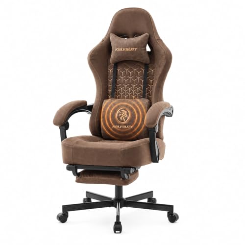 Office Desk Computer Gaming Chair for Adults, Ergonomic High Back Gamer Chair with Massage and Pocket Spring Cushion, Swivel Comfy Video Game Chairs with Footrest and Lumbar Support (Pro Brown) - color: Plus Brown Leather