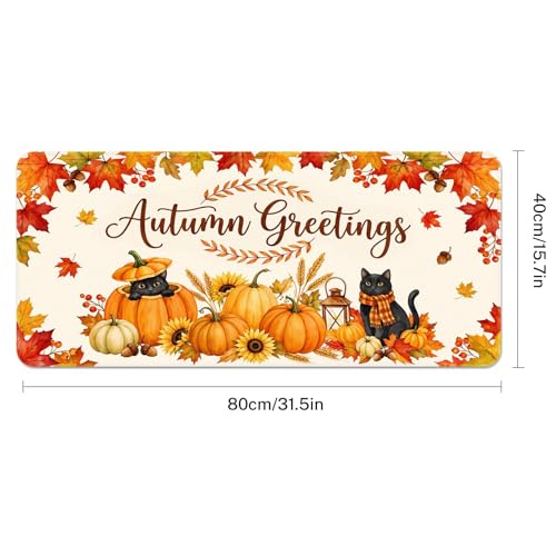 Large Mouse Pad, Mouse Pad, 31.5 x 15.7 Inch, Fall Pumpkin Cat | Autumn Leaves Non-Slip Desk Pad Keyboard and Mouse Desk Mat for Gamer, Office & Home - color: Pumpkin Cat Lantern