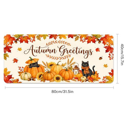 Large Mouse Pad, Mouse Pad, 31.5 x 15.7 Inch, Fall Pumpkin Cat | Autumn Leaves Non-Slip Desk Pad Keyboard and Mouse Desk Mat for Gamer, Office & Home - color: Pumpkin Cat Lantern