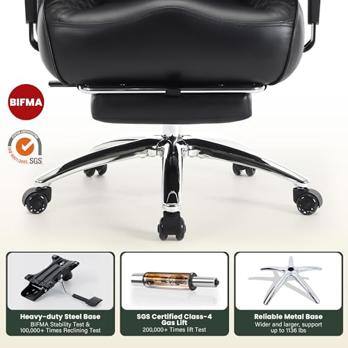 500lbs Big and Tall Office Chair Adjustable Lumbar Support, Extra Wide Seat Ergonomic Gaming Chair with Footrest, Heavy Duty High Back Executive Leather Computer Desk Chair
