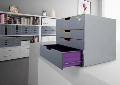 Durable Varicolor Drawer Organizer, 4 Lockable Color Coded Drawers, Gray - style: 4-Drawer with Lock