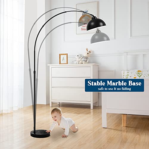 Arc Floor Lamp, Black Industrial Adjustable Over the Couch Stand Up Light | Metal Hanging Dome Shade, Modern Marble Base Farmhouse Tall Task/Reading Standing Lamp for Living Room Bedroom Office - color: Black