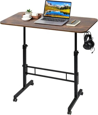 Standing Desk Adjustable Height, Rolling Walking Pad Desk, Small Mobile Table with Wheels, Portable Stand Up Table for Standing or Sitting, Size 31.5x15.7 Inch Rustic