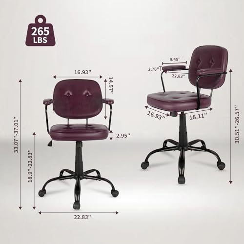 Compact Desk Chair with Arms & Wheels 360° Swivel Adjustable Vanity Chair Small Rolling Task Chair for Home Office, Bedroom, Study, Dressing Table - color: Brown-1