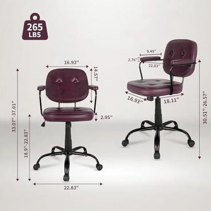 Compact Desk Chair with Arms & Wheels 360° Swivel Adjustable Vanity Chair Small Rolling Task Chair for Home Office, Bedroom, Study, Dressing Table - color: Brown-1