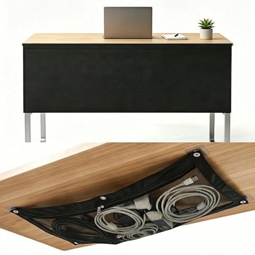 60" Under Desk Privacy Panel, Modesty Skirt and Privacy Curtain for Office with Management Net, Self-Adhesive Desk Back Panel, Tool-Free Installation - size: 60"