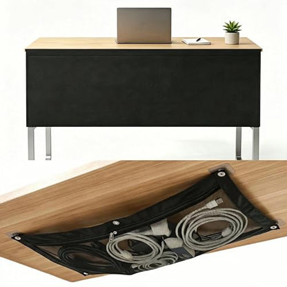 48" Under Desk Privacy Panel, Modesty Skirt and Privacy Curtain for Office with Management Net, Self-Adhesive Desk Back Panel, Tool-Free Installation - size: 48"