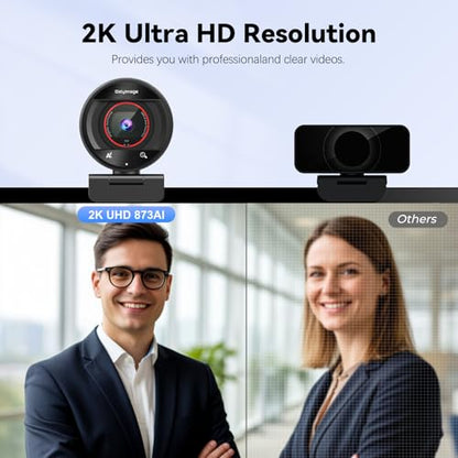 2K AI Webcam USB 3.0 with HDR 8X Digital Zoom & Microphone for PC - color: Onyx Black