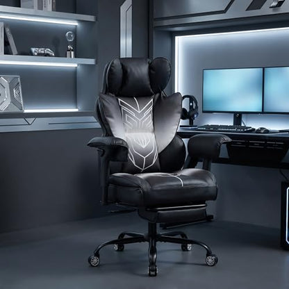 Big and Tall Gaming Office Chair 400lbs - Heavy Duty Ergonomic Computer Desk Chair with Footrest, Adjustable Armrests, High Back PU Leather with Racing Style (Black/White) - color: Black/White