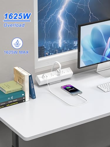 Desk Clamp Power Strip 3 Outlet 2 PD 20W USB-C Ports White - color: White