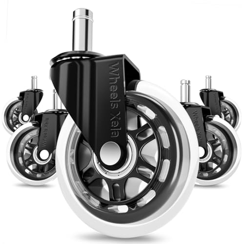 Office Chair Wheels, Heavy-Duty Replacement Rubber Chair Caster for Hardwood Floors & Carpet, Desk & Gaming Chair, Roller Blade Wheels for Computer Gaming Desk Chairs, Fits 98% Chair-3 Inch Set of 5 - color: Clear
