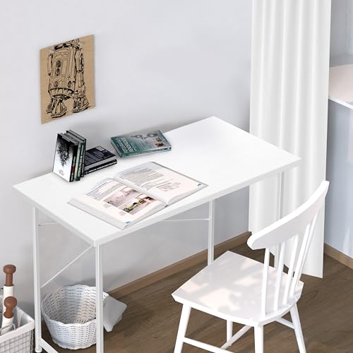 YSSOA Computer Desk Home Office Work Study Writing Modern Simple Table with Headphone Hooks - color: Basic White, size: 40 Inch