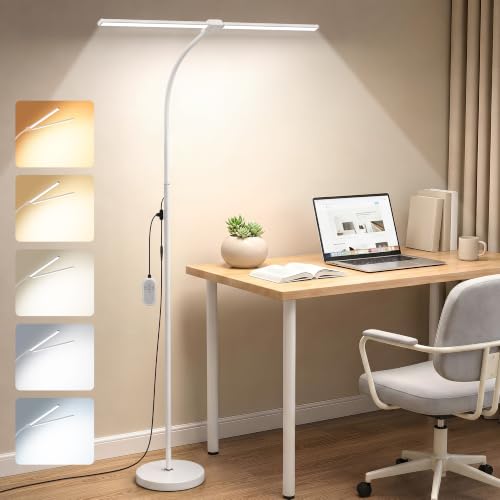 Dual-head LED Floor Lamp 20W 1400LM Adjustable Neck Bright Light White - color: White