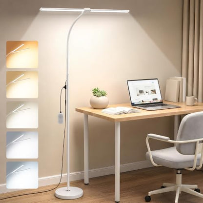 Dual-head LED Floor Lamp 20W 1400LM Adjustable Neck Bright Light White - color: White