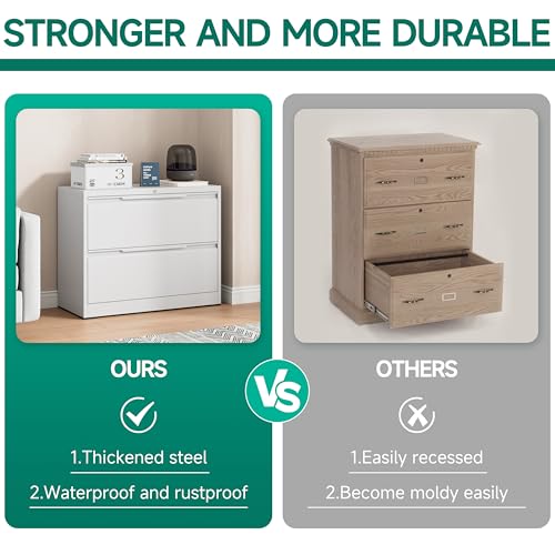 2 Drawer File Cabinet with Lock,Lateral File Cabinet,35.4" W Metal File Cabinets for Home Office,Hanging Files Letter/Legal/F4/A4 Size (White - Assembly Required) - color: White, size: 2 Drawer-Lateral-36"W