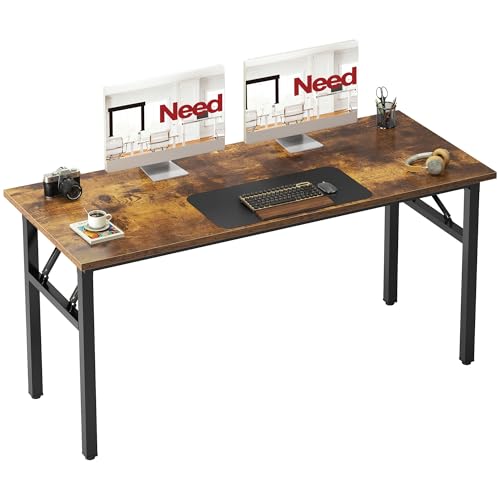 Need Office Computer Desk 54.3 Inch Sturdy Folding Laptop Table Retro | Black Frame Writing Gaming Work Table/Foldable Home Office Desk/Sewing Table, No Assembly Required - color: Rustic Brown & Black Frame, size: 54.3inch