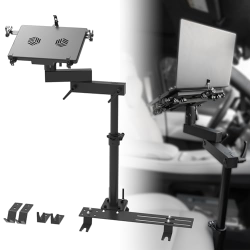 Truck Laptop Mount for Cars, Vans, Vehicles, No-Drill Computer Stand with Adjustable Height, Full Motion Swivel, Heavy-Duty Laptop Holder for Mobile Work