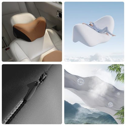 BEBAS Ergonomic Car Headrest Pillow, Memory Foam Neck Support, Brown - color: Brown
