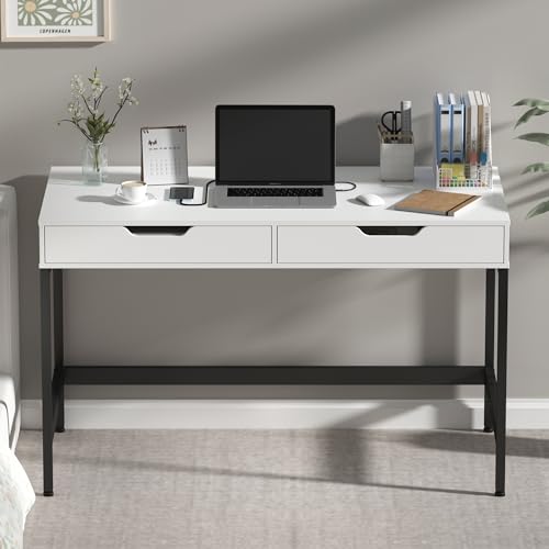 Computer Desk with Drawers,Home Office Gaming Desks with Hidden Storage,Study Writing Home Office Table for Small Spaces,White