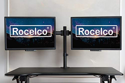 Rocelco Premium Desk Computer Monitor Mount - Standard Pattern Fits 13" - 27" LED LCD Dual Flat Screen - Double Articulated Full Motion Adjustable Arm - Grommet and C Clamp - Black (R DM2) - style: 2 Monitor