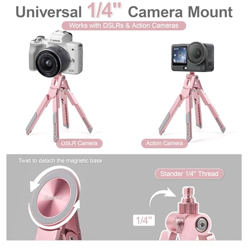 4-in-1 Portable Laptop Stand with Magnetic Phone Holder & Camera Tripod, Adjustable Aluminum Stand for Laptop, Tablet & iPhone, Foldable Ergonomic Setup for Home Office & Content Creation (Rose Gold) - color: Rose Gold