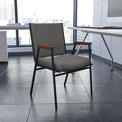 Flash Furniture HERCULES Series Heavy Duty Gray Fabric Stack Chair with Arms and Ganging Bracket - color: Gray Fabric, size: Set of 1