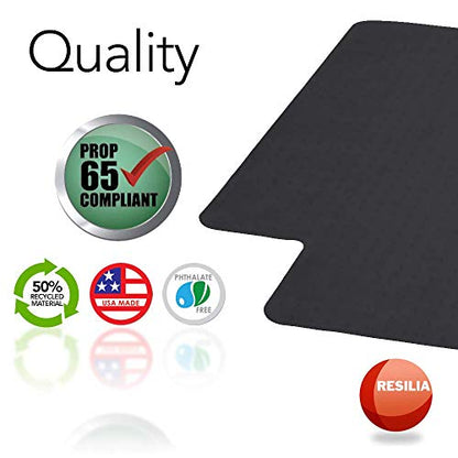 RESILIA Office Desk Chair Mat with Lip - for Low Pile Carpet (with Grippers) Black, 45 Inches x 53 Inches, Made in The USA - color: Black, size: 45" x 53" with lip